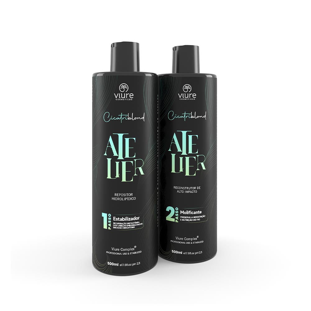 Stabilizing and Softening Kit - Anti-Rubberizing Action. An immediate action SOS for rubberized hair after chemical procedures. Atelier CicatriBlond 500ml